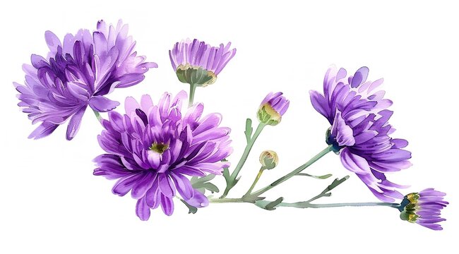 Watercolor Purple Chrysanthemum Flowers Background