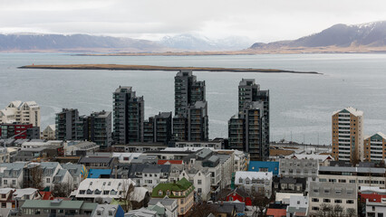 Beautiful icelandic architecture in Reykjavik, Iceland on march 2024 - obrazy, fototapety, plakaty