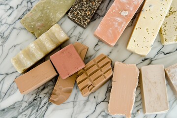 assorted clay bars displayed on a marble surface