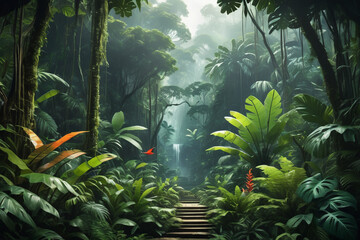 rain forest with tropical plants AI generated image
