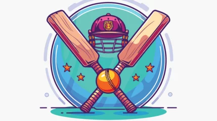 Foto op Plexiglas Cricket emblem wit ball and bats flat cartoon  © iclute