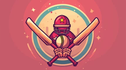 Fotobehang Cricket emblem wit ball and bats flat cartoon  © iclute