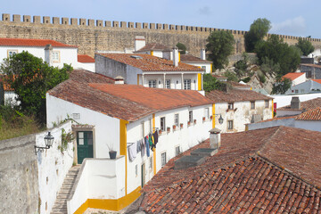 View over the roofs and the whitewashed houses of the fortified town Obidos, Portugal - 769808185