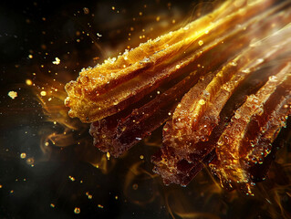 Festive churros in close-up, the background is dark