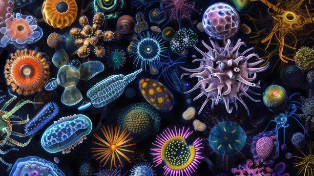 Fascinating variety of microorganisms under the microscope