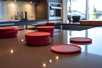 silicone coasters in a sleek kitchen, modern design - obrazy, fototapety, plakaty