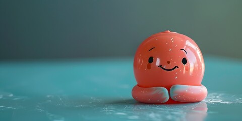 Cute Stress Ball Character Squeezing Out Strain and Embracing Grace with Copy Space - obrazy, fototapety, plakaty