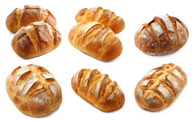 Batard loaf bread with dough slash, PNG with transparent background, no background collection set, Generative Ai