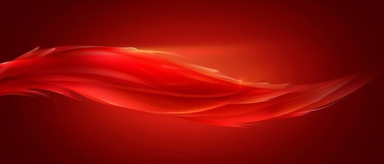   Red abstract background with a flowing red wave on a deep red background and a glowing red light at the wave's end