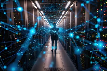 Tech specialist in data center server room