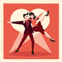 Retro poster with a dancing couple for a St. Valentine's Day party. A poster for a retro Gatsby-style party.