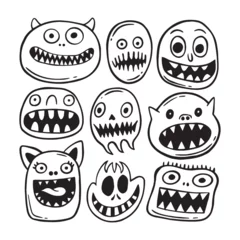 Fotobehang monster cute doodle collection set hand drawn black and white premium vector © skizophobia