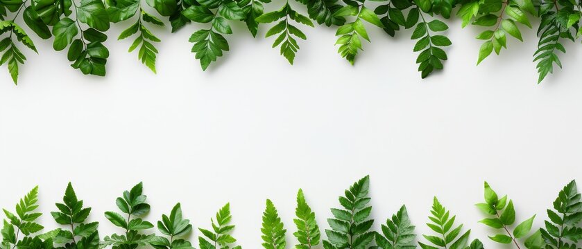   Green leaves on white background, space for text or image placement