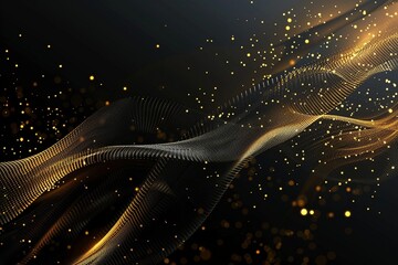 Luxurious Gold and Black Gradient Wallpaper Featuring Dynamic Banner-Like Patterns - obrazy, fototapety, plakaty
