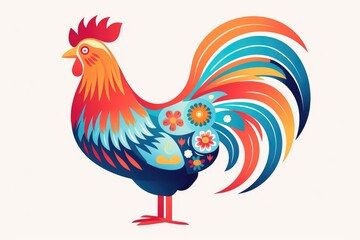 colorful chicken animal illustration on white background