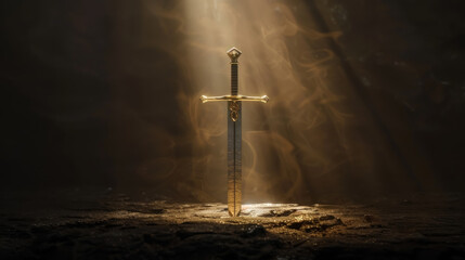 A sword forged from the tears of the wronged, glowing brighter with each act of justice, sheathed in a scabbard of hope. - obrazy, fototapety, plakaty