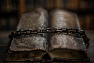 A book with pages that rewrite themselves to reveal the truth of history, bound in chains of transparency, kept in a library of integrity.