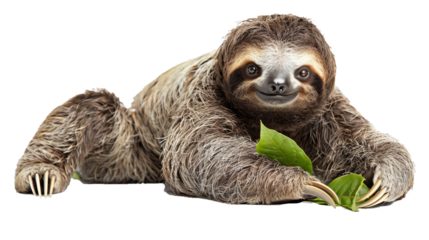 Isolated Smiling Sloth with Eucalyptus Leaf
