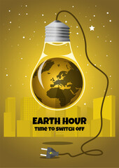 Happy Earth Hour National Day concept with lights bulb vector illustration