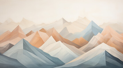 A sparse, artistic interpretation of a mountain landscape, geometric shapes and a muted color palette background Ai Generative