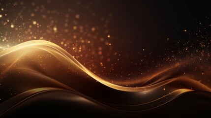 Abstract shine glow backgound. Gold (bronze) glitter wave on brown - generative ai