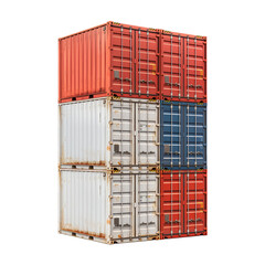 Stacked cargo containers on a transparent background