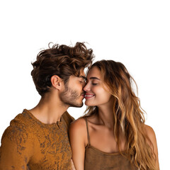 Romantic couple embracing on transparent background