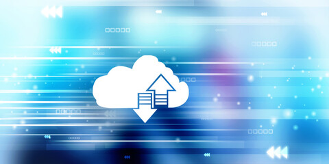 2d illustration Cloud with uploading downloading arrow 
