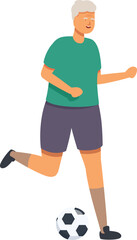 Run soccer ball icon cartoon vector. Training old person. Happiness recreation
