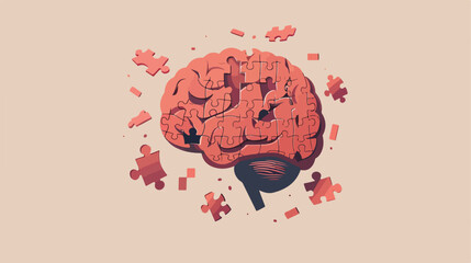 Flat design brain in puzzle pieces icon vector 