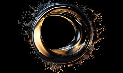 Dynamic Circular Liquid Motion, Abstract Explosion on Black Background, Ideal Presentation Banner