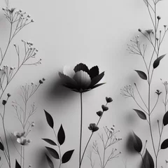 Fotobehang 黒白の写真の美しいフロックス紫の花。ノイズの多いフィルムカメラエフェクト。ソフトフォーカス、浅い被写界深度 © Fabian