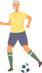 Healthy elderly person icon cartoon vector. Play soccer outdoor. Adult training