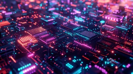 Obraz premium digital chip futuristic glowing background