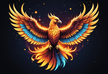 Phoenix with spread wings. Generative AI - obrazy, fototapety, plakaty