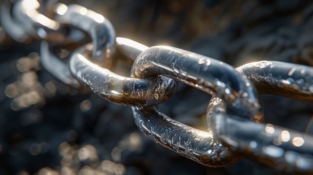Close up of a metal chain on a dark textured background.