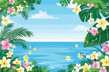 Obraz premium Tropical Plants Background, Flower Pattern Background, Tropical border, Summer background