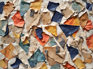 Abstract collage backgrounds and textures formed by torn paper, orchestrating a symphony of texture and color
