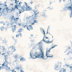 Obraz premium french toile pattern of beautiful light blue peony flowers