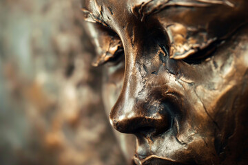 Fototapeta na wymiar Detailed Close-Up of a Bronze Sculpture Face