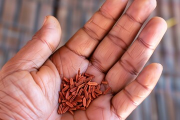 closeup shot of sandalwood seeds in a persons open hand