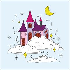 fairy tale castle Vector princess magic castle in clouds. 