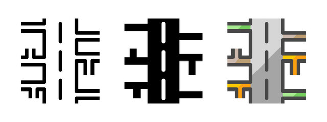 Multipurpose main road vector icon in outline, glyph, filled outline style. Three icon style variants in one pack.