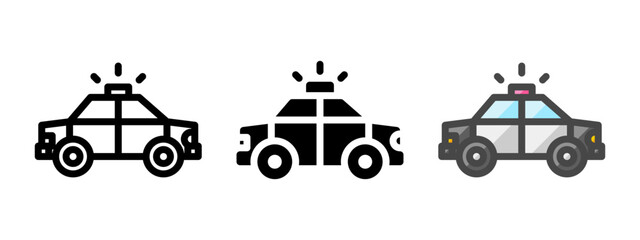 Multipurpose patrol car vector icon in outline, glyph, filled outline style. Three icon style variants in one pack.
