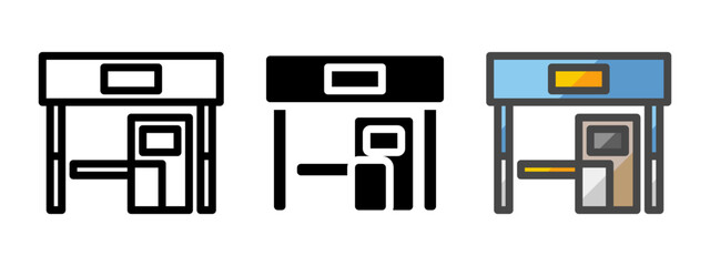 Multipurpose toll plaza vector icon in outline, glyph, filled outline style. Three icon style variants in one pack.