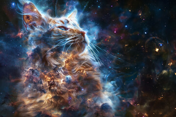 The second image blends a feline's features with a mesmerizing cosmic background, highlighting the beauty of the universe