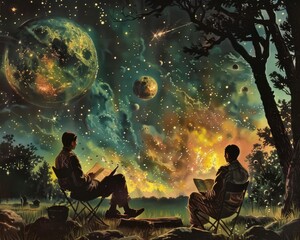 Vintage cosmic detective novel club, reading and discussing under the stars