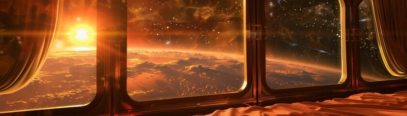 Vintage interstellar bed and breakfast, cozy quarters, breakfast overlooking a nebula