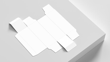 Unfolded box mock up isolated on white background. Cosmetics or medicine box mock up. 3D illustration. - 769824346