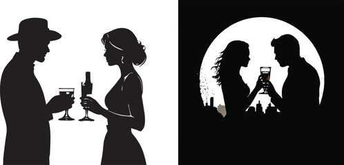 man and woman drinking silhouette vector, girl drinking with a man